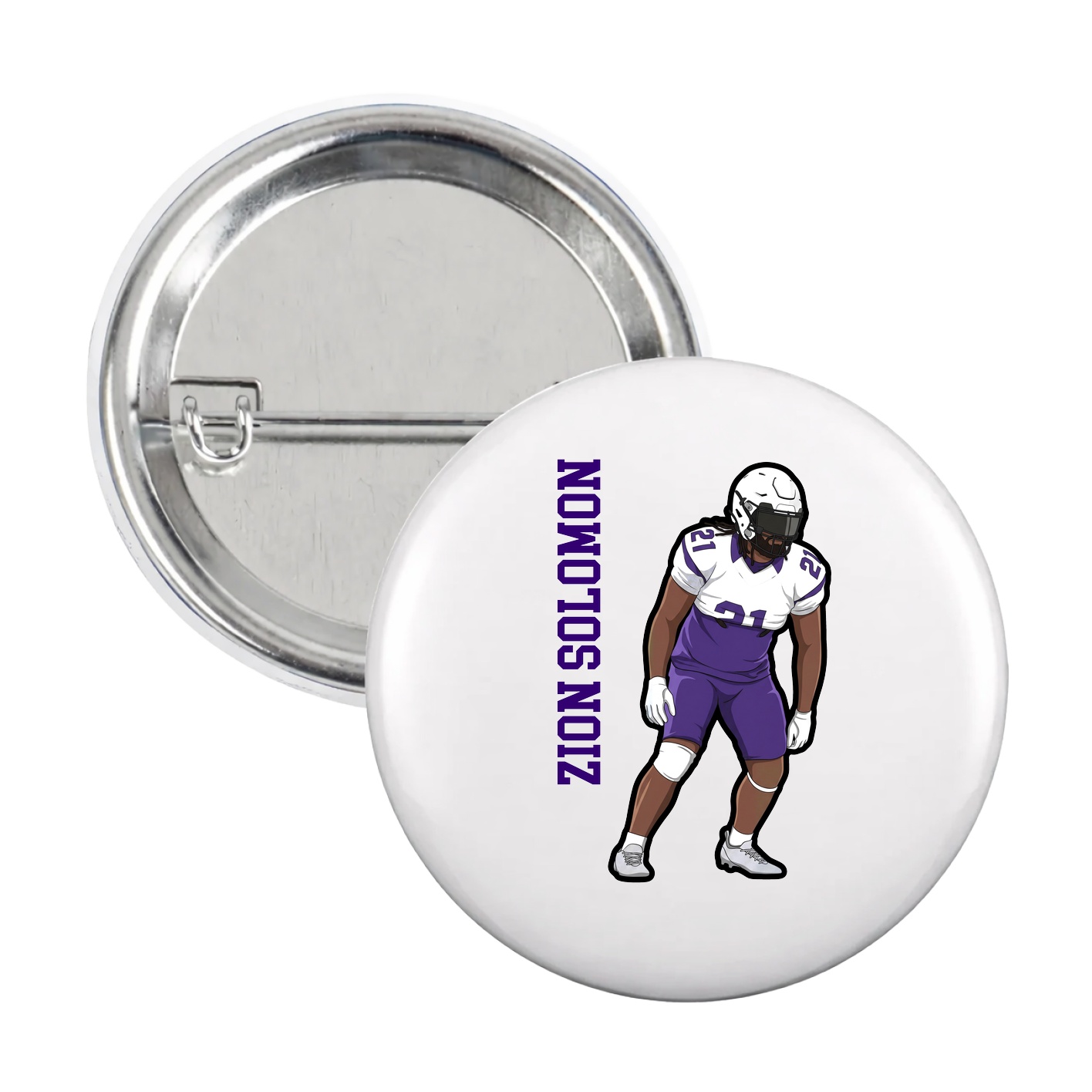 Game Day Button — Name Vertical in White