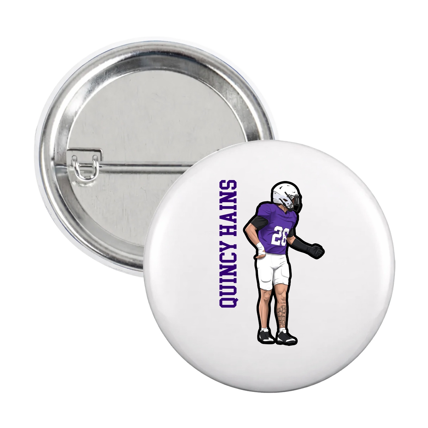 Game Day Button — Name Vertical in White