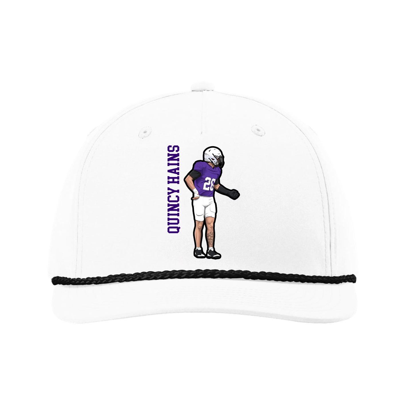 Five-Panel Classic Rope Cap — Name Vertical in White