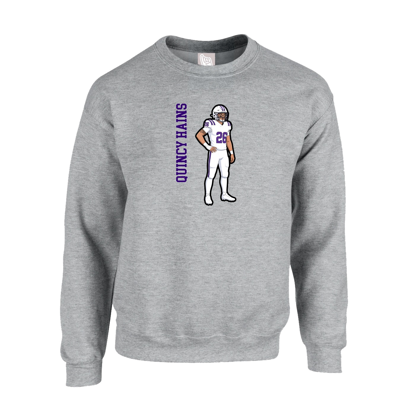 Fleece Crew — Name Vertical in Grey
