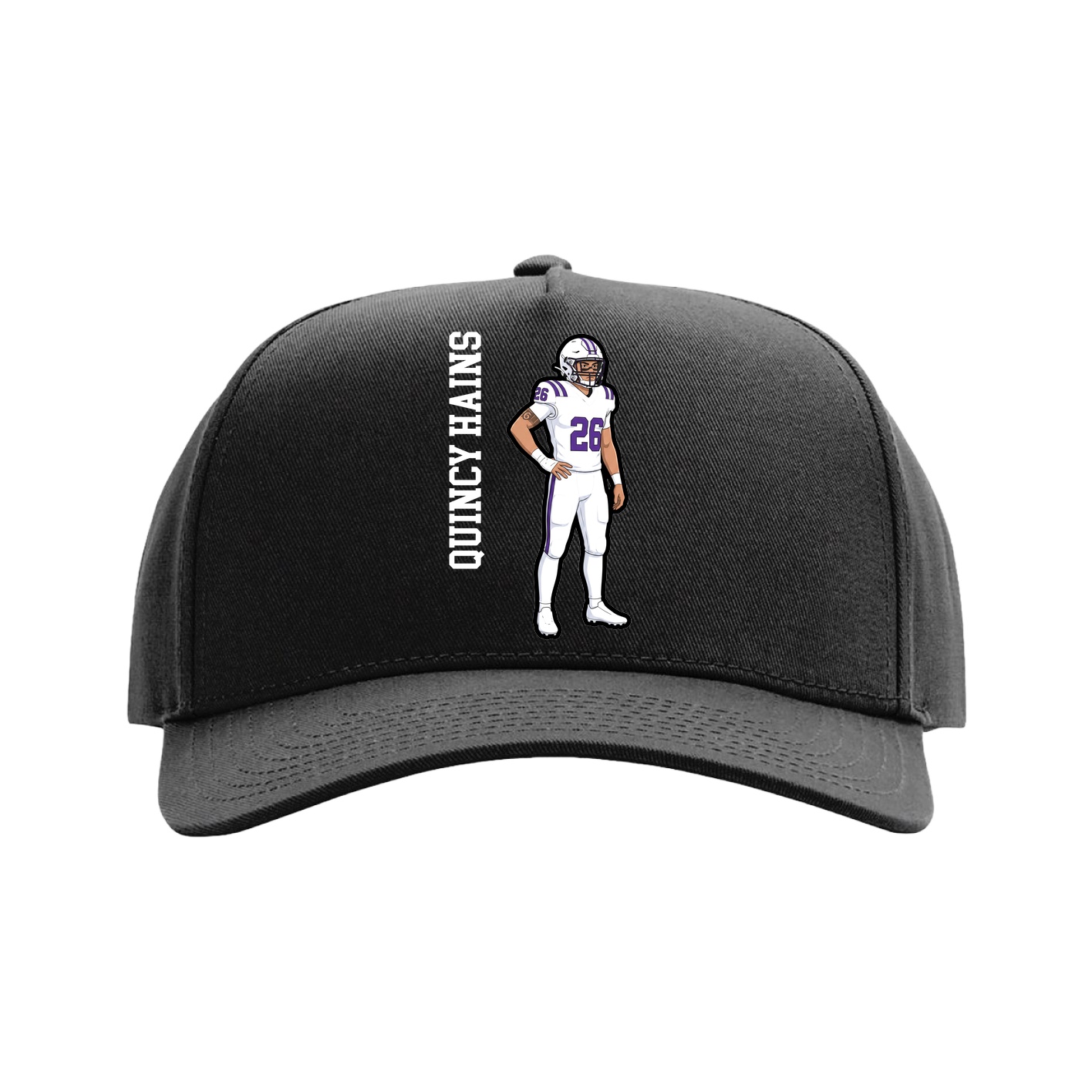 Full Fabric Five-Panel Champ Cap — Name Vertical in Black