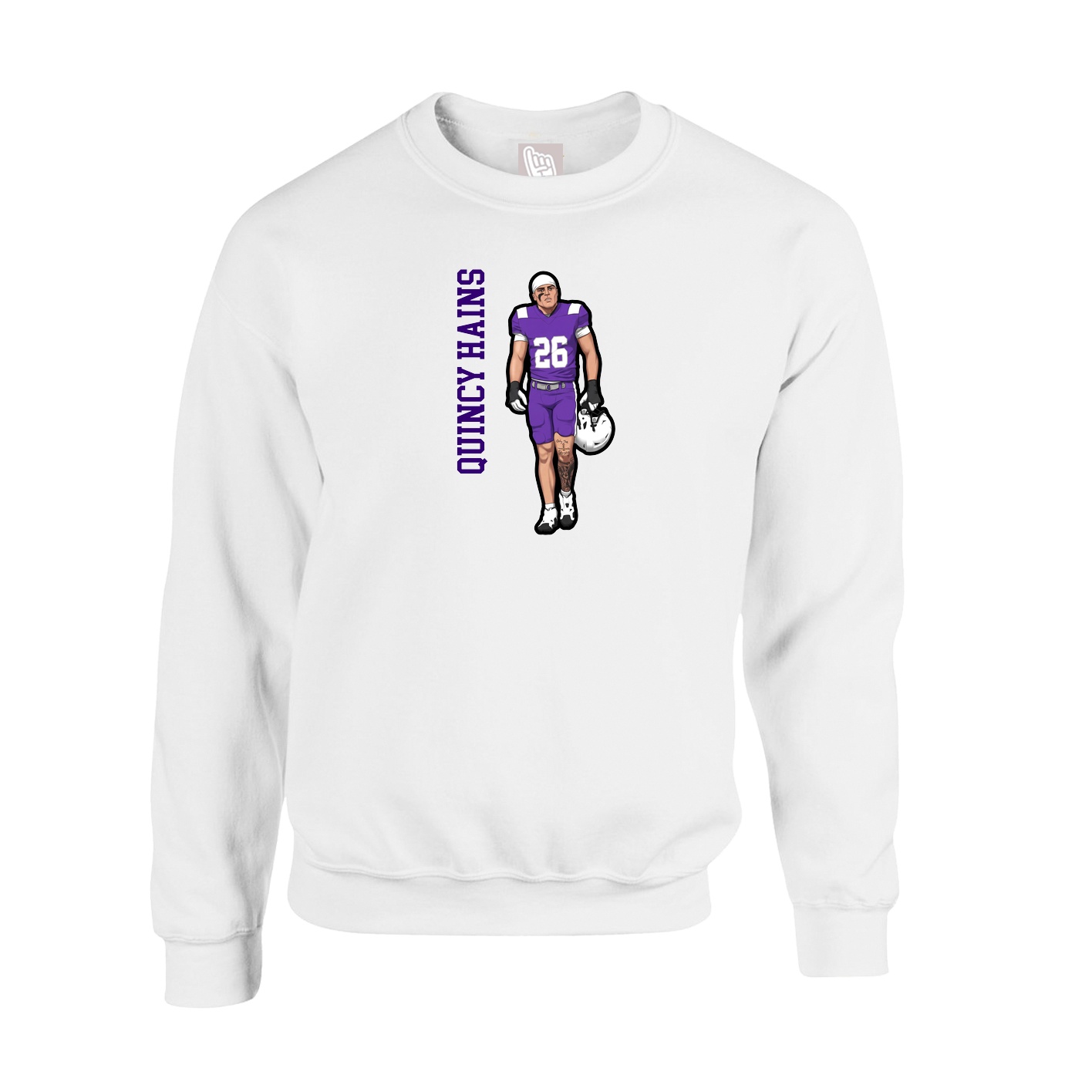 Fleece Crew — Name Vertical in White