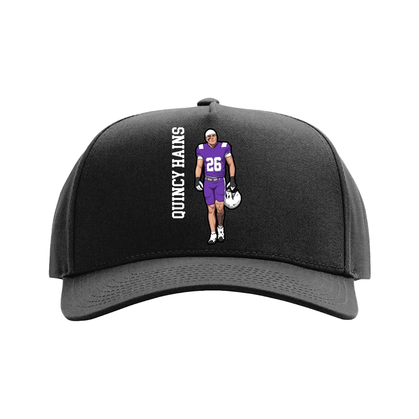 Full Fabric Five-Panel Champ Cap — Name Vertical in Black