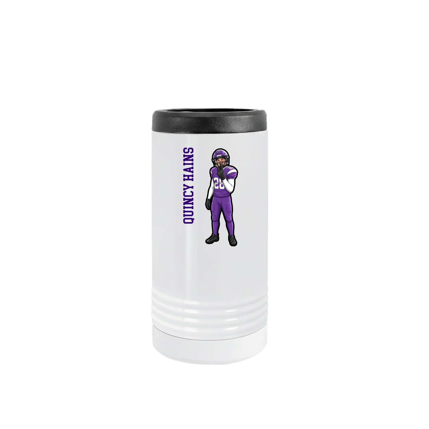 Slim Beverage Holder — Name Vertical in White