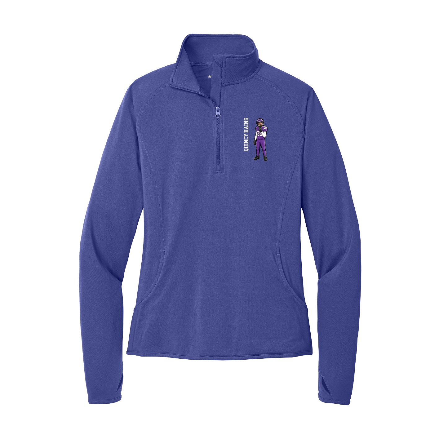 Women's Q-Zip Pullover — Name Vertical in Purple