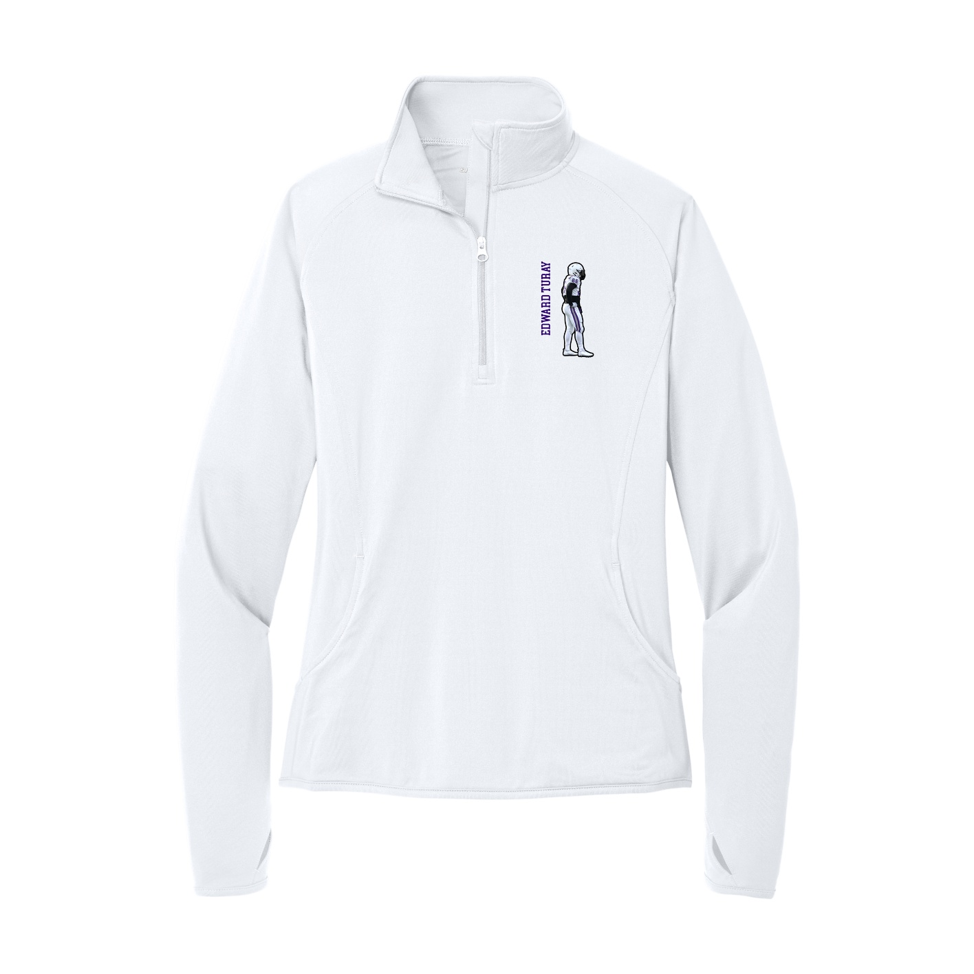 Women's Q-Zip Pullover — Name Vertical in White