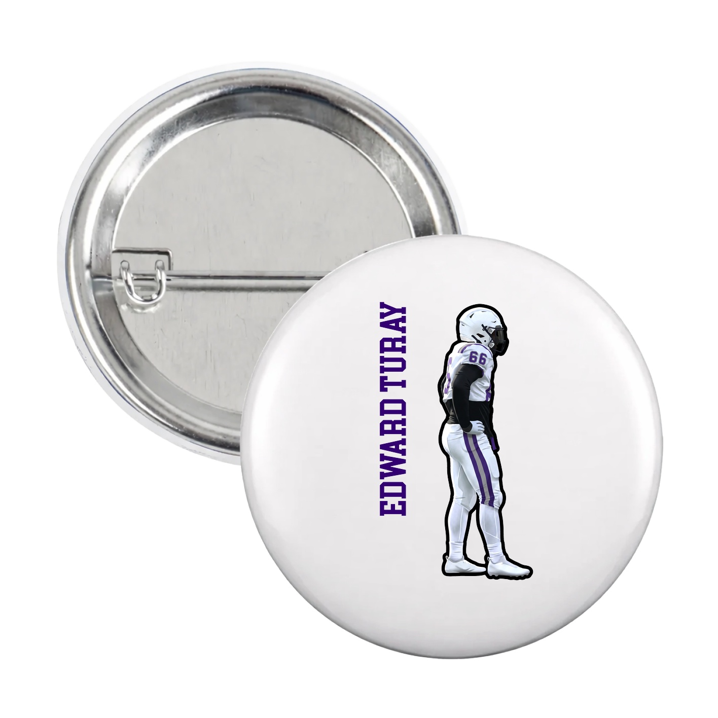Game Day Button — Name Vertical in White