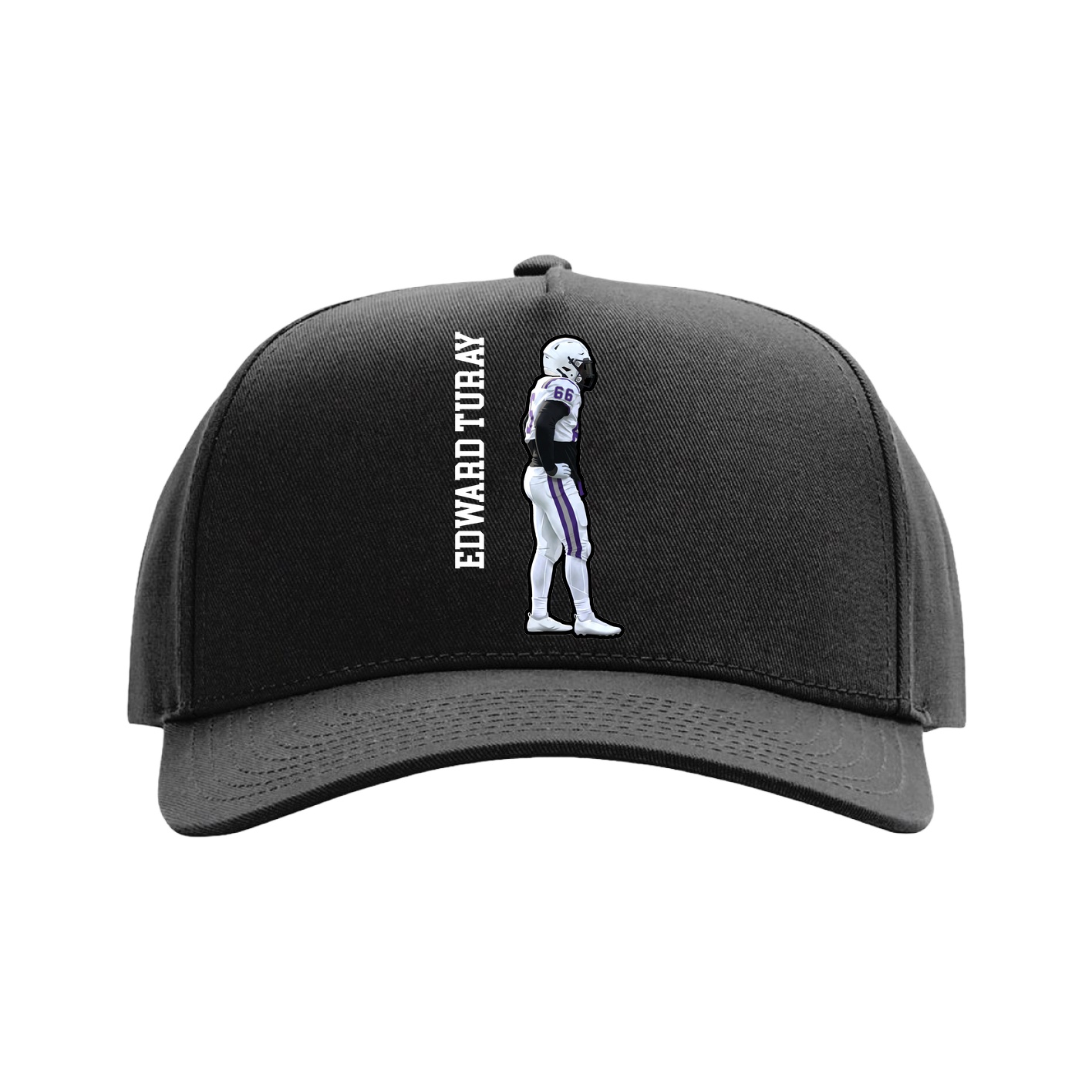 Full Fabric Five-Panel Champ Cap — Name Vertical in Black