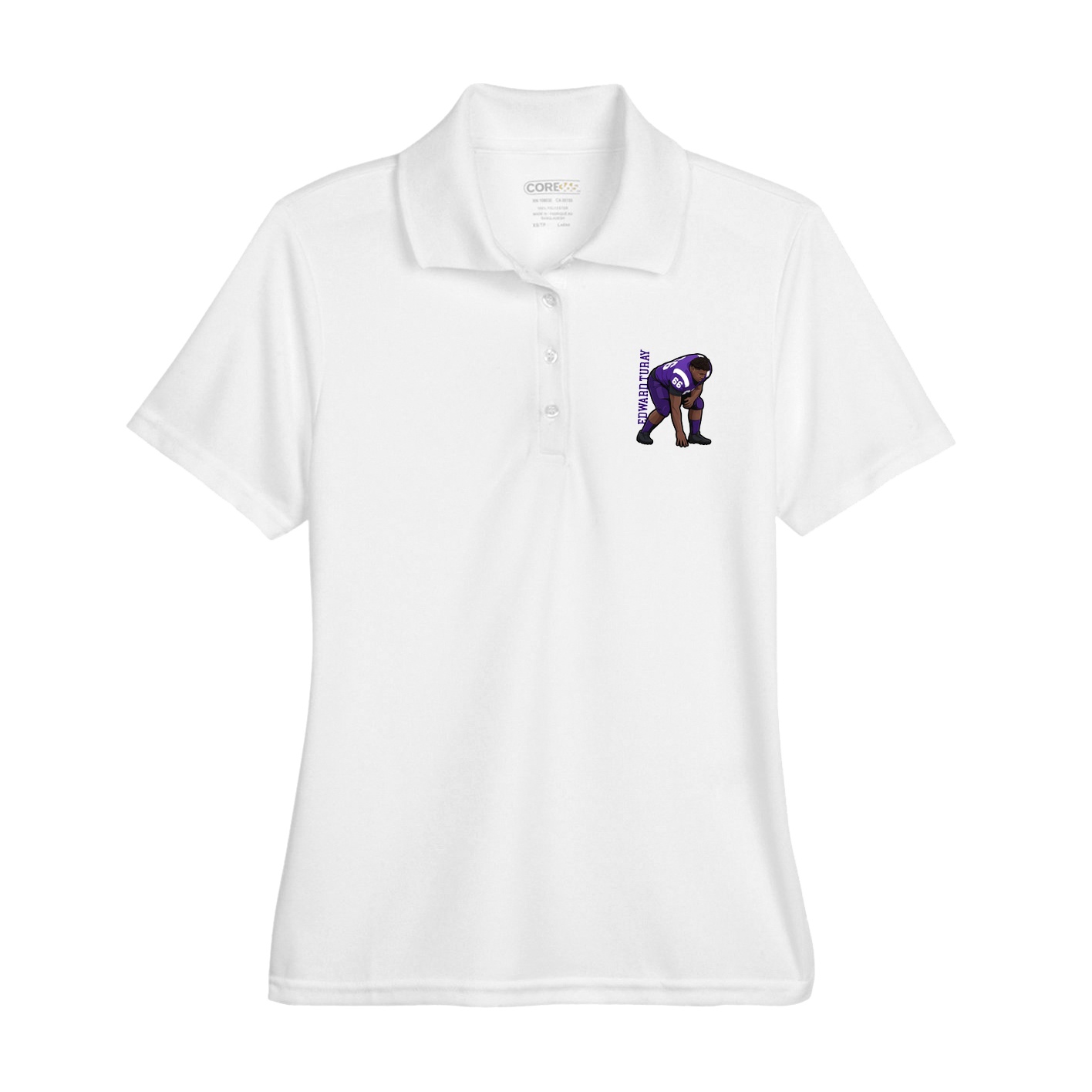 Womens Performance Polo — Name Vertical in White
