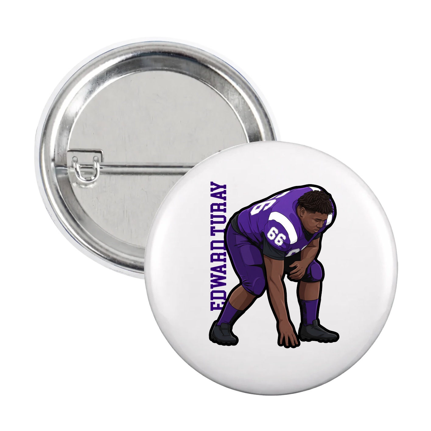 Game Day Button — Name Vertical in White