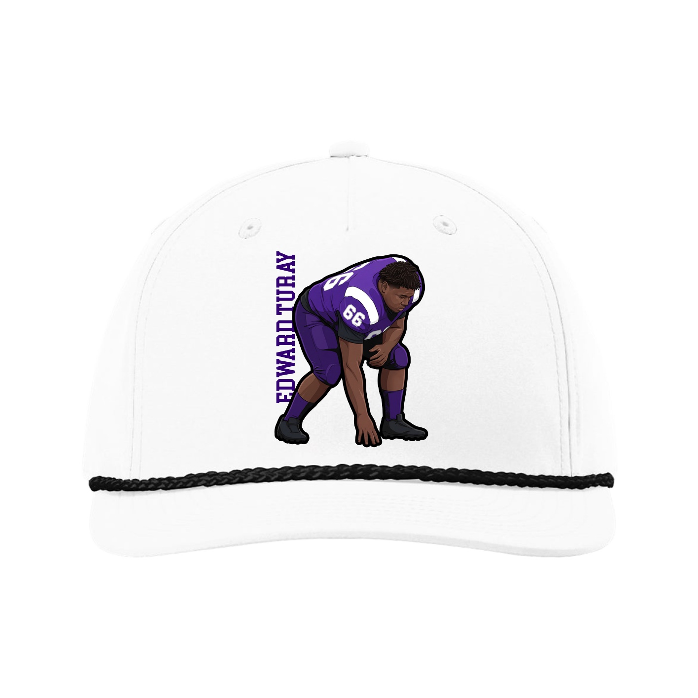 Five-Panel Classic Rope Cap — Name Vertical in White