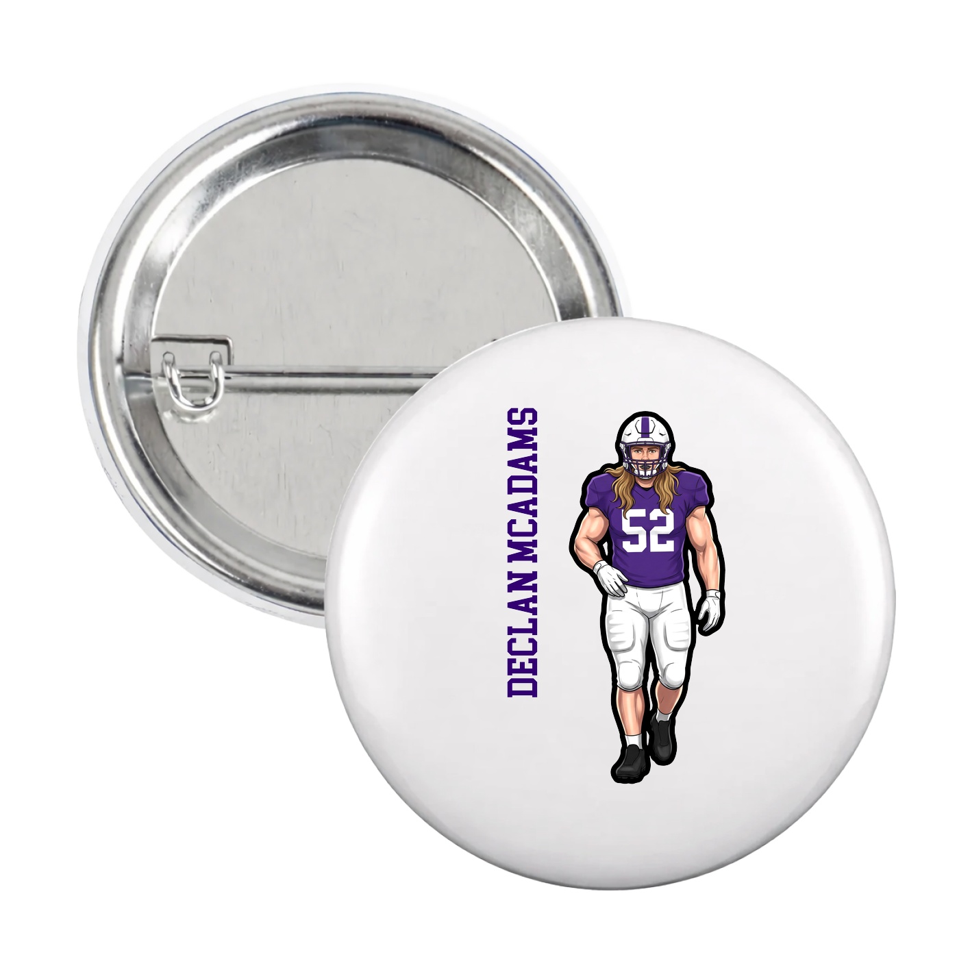 Game Day Button — Name Vertical in White