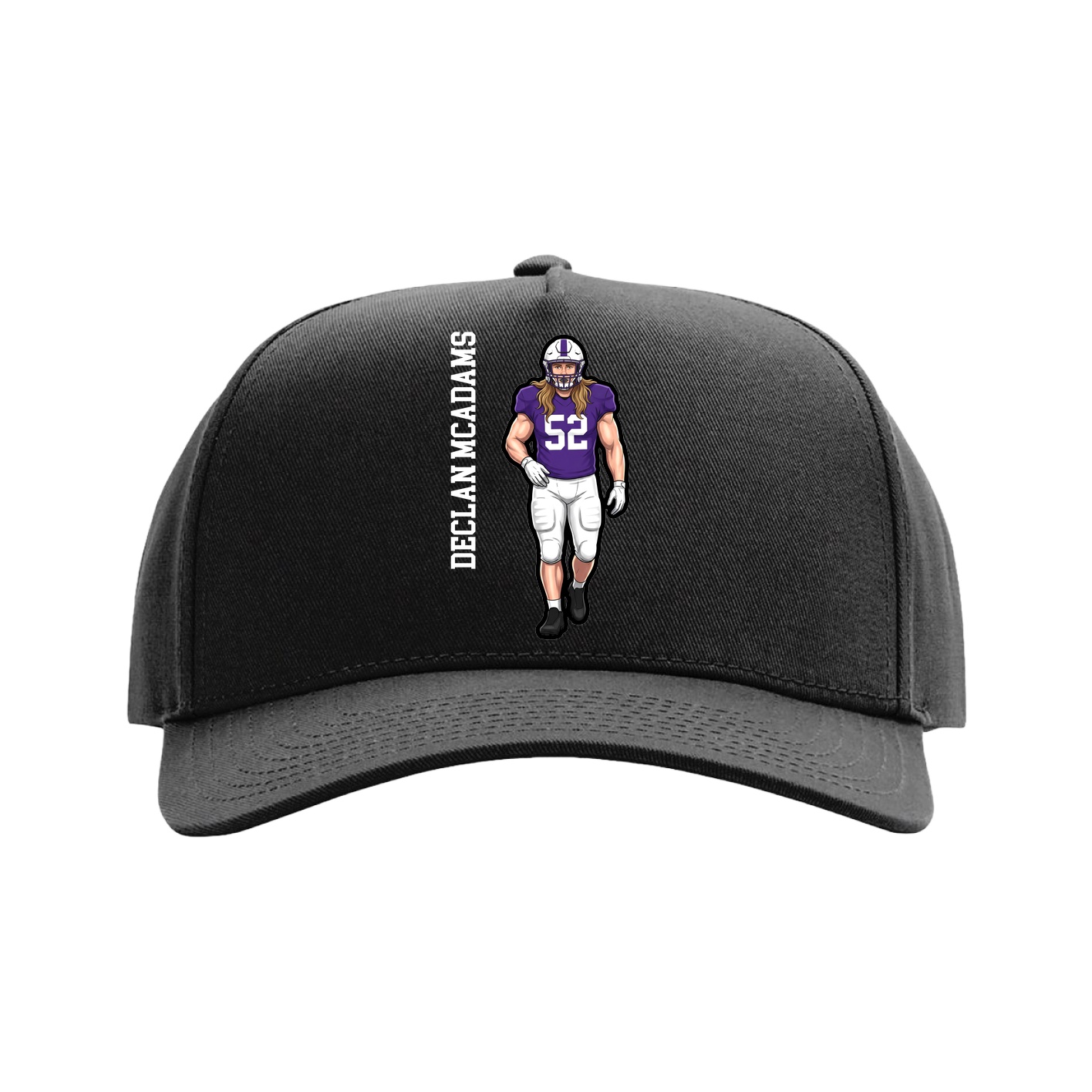 Full Fabric Five-Panel Champ Cap — Name Vertical in Black