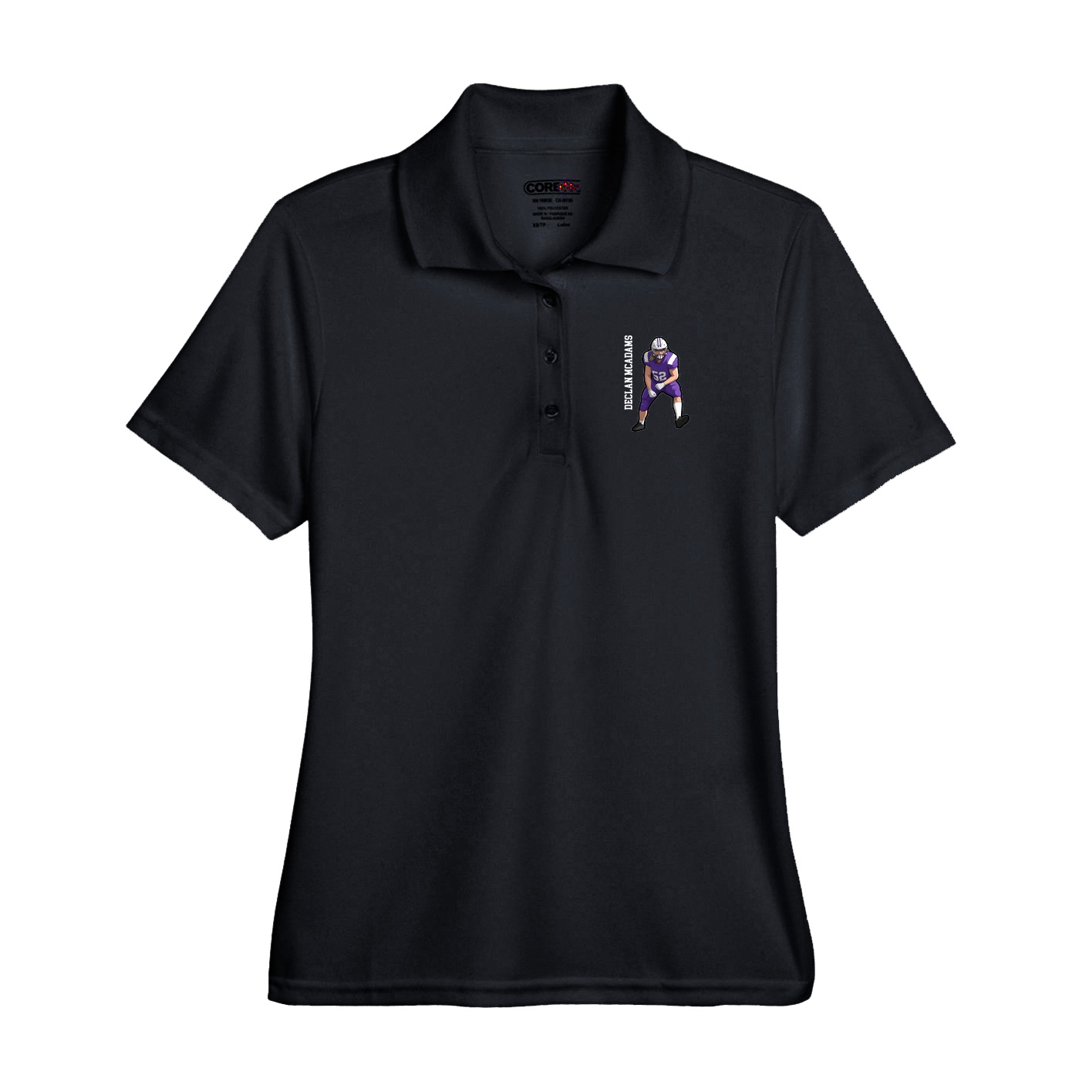 Performance Polo — Name Vertical in Black