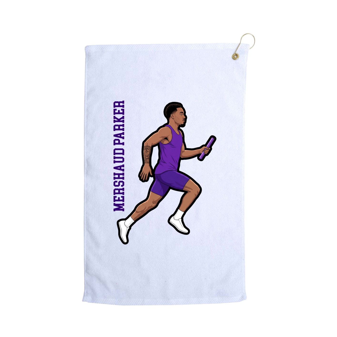 Golf Towel — Name Vertical in White