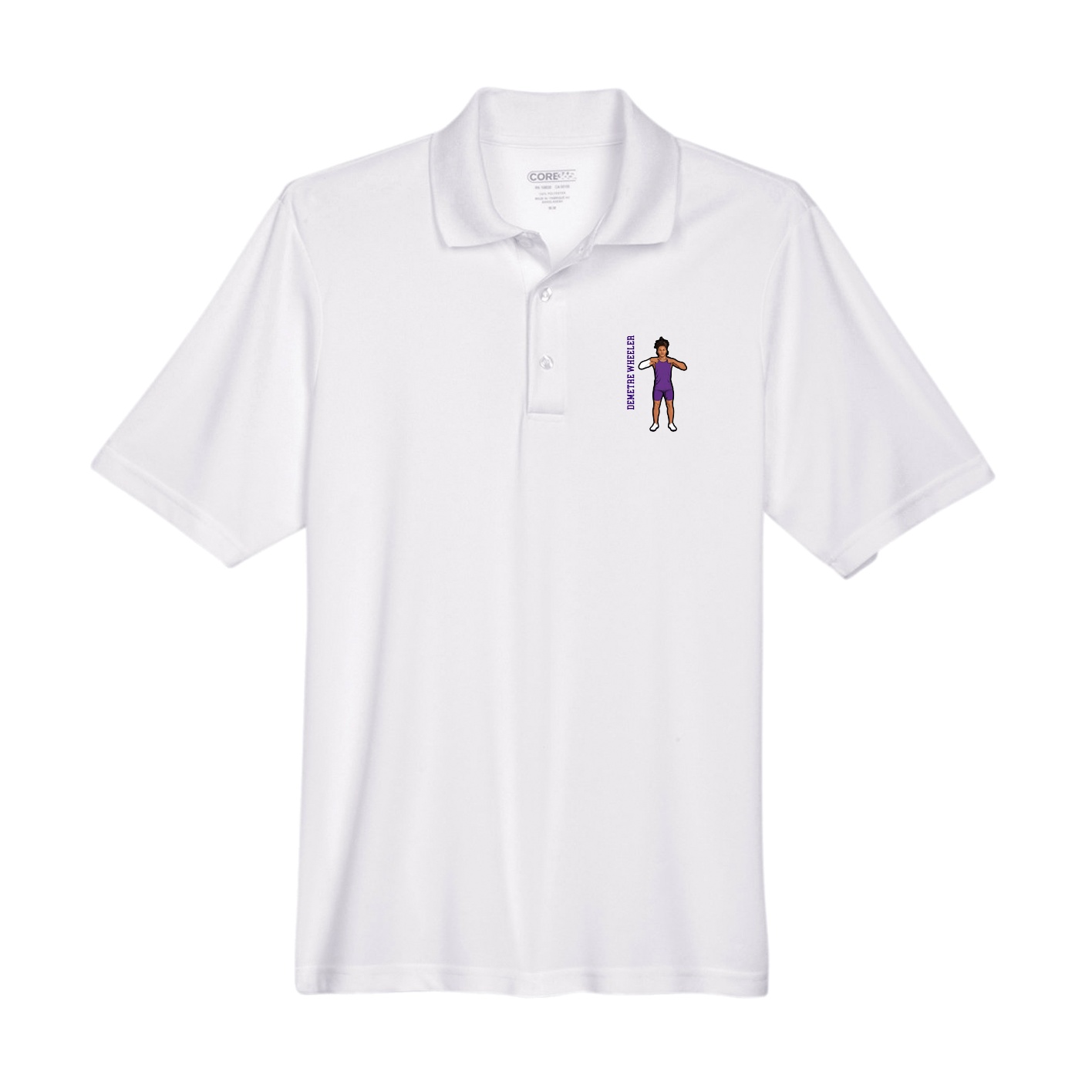 Performance Polo — Name Vertical in White