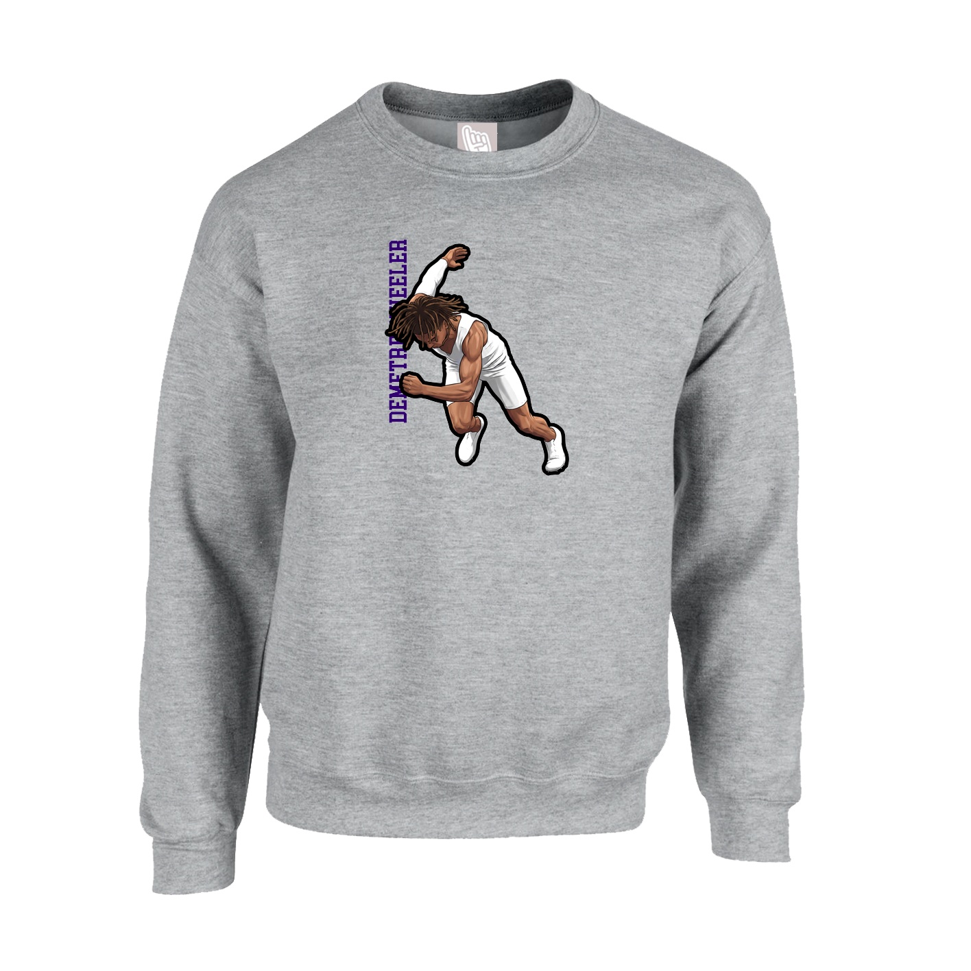 Fleece Crew — Name Vertical in Grey