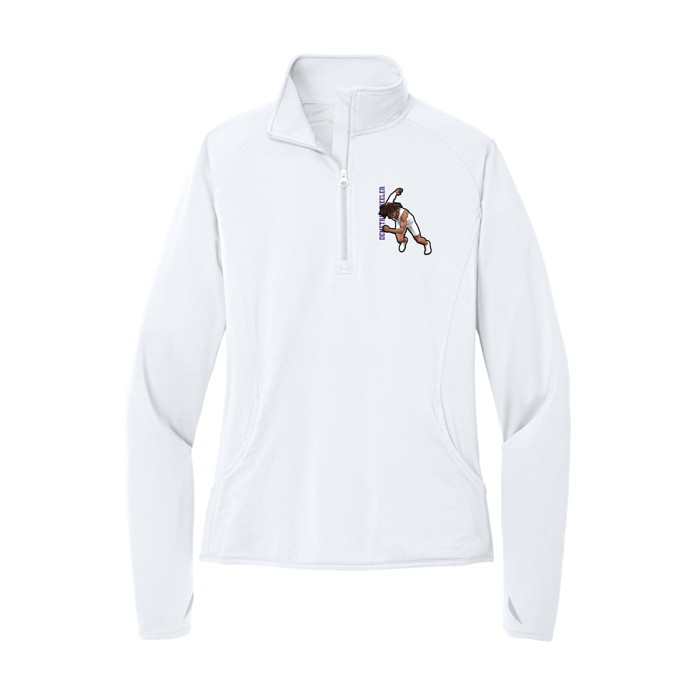 Women's Q-Zip Pullover — Name Vertical in White