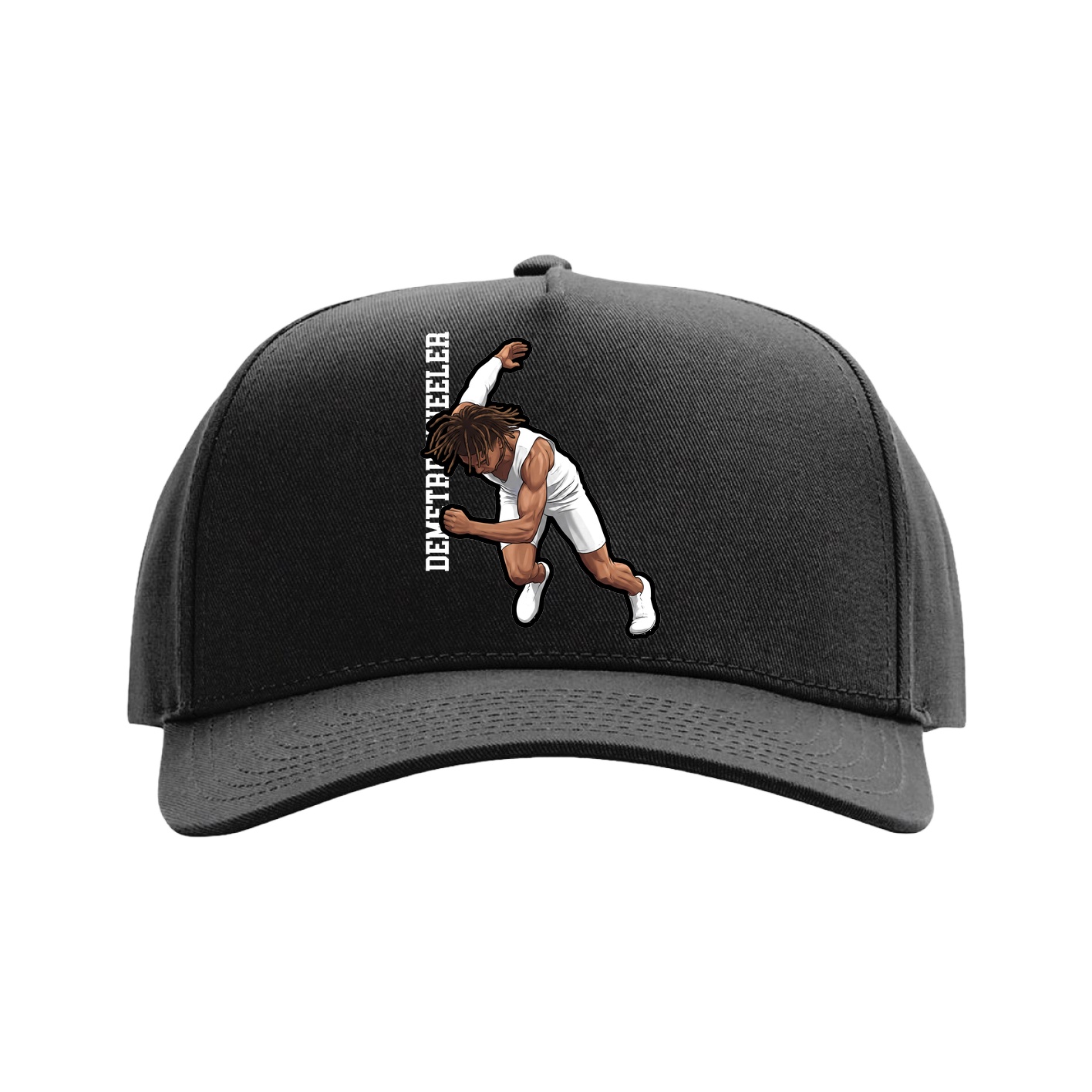 Full Fabric Five-Panel Champ Cap — Name Vertical in Black