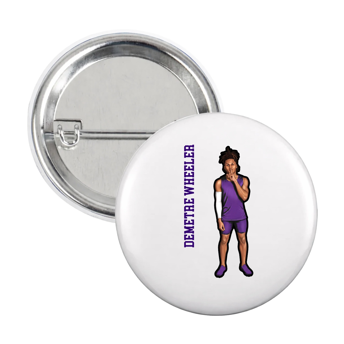 Game Day Button — Name Vertical in White