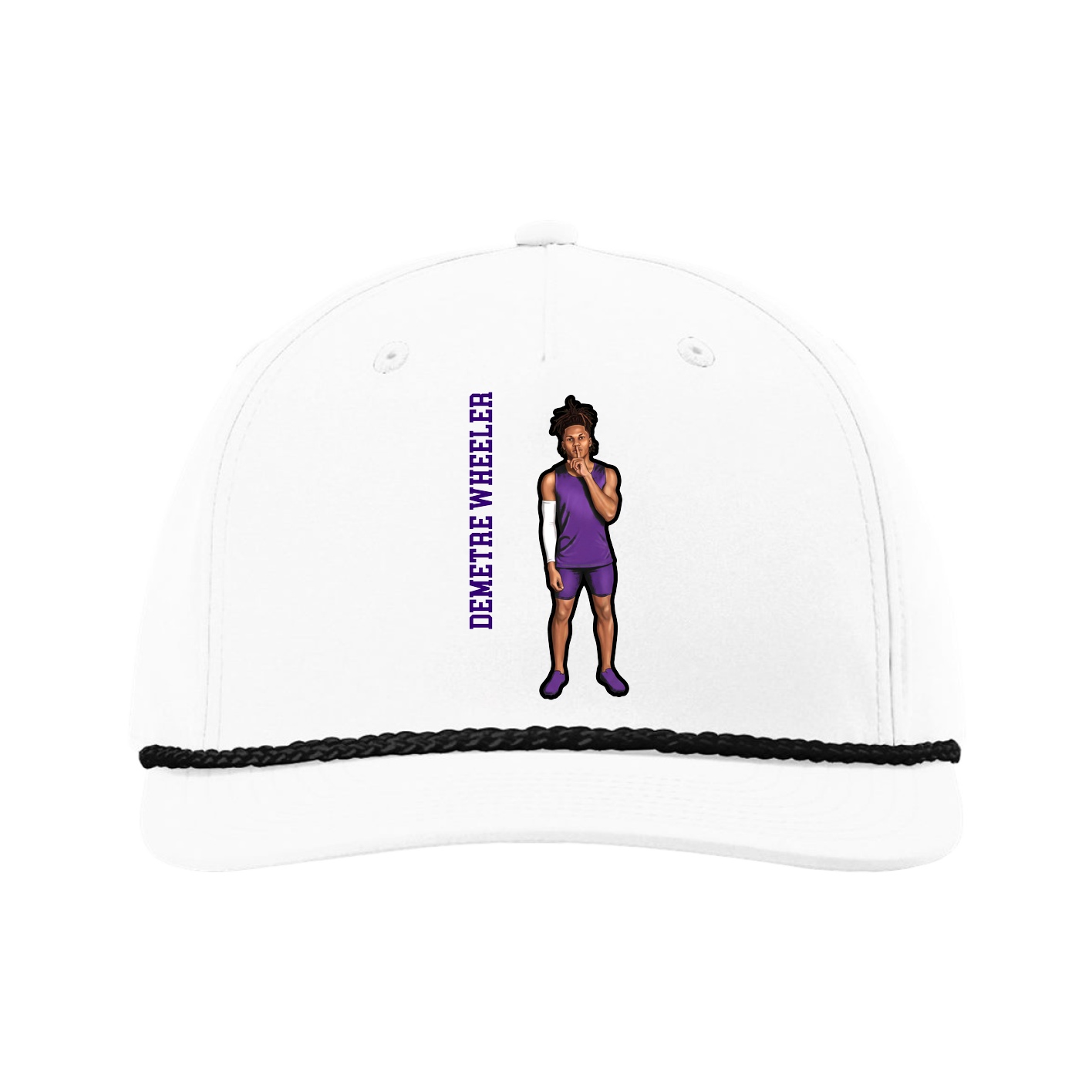 Five-Panel Classic Rope Cap — Name Vertical in White
