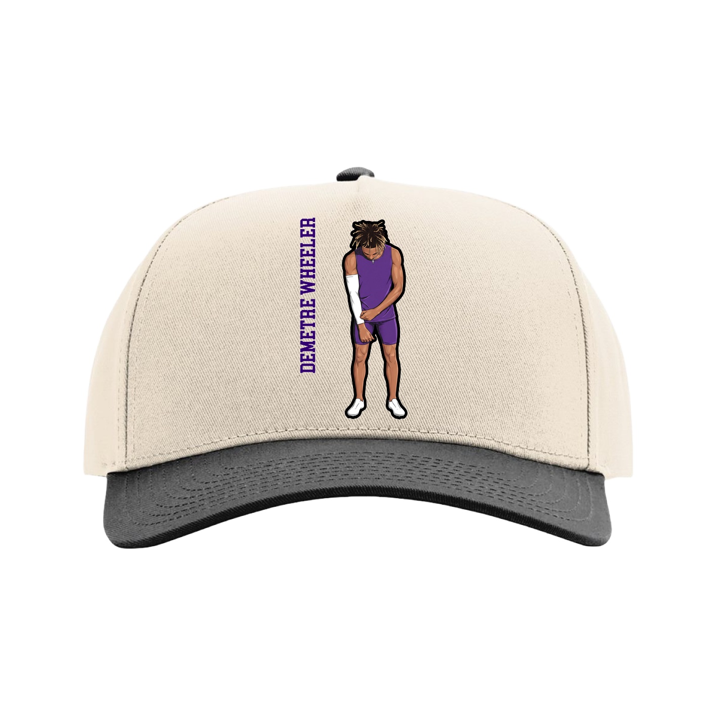 Full Fabric Five-Panel Champ Cap — Name Vertical in Cream/Black