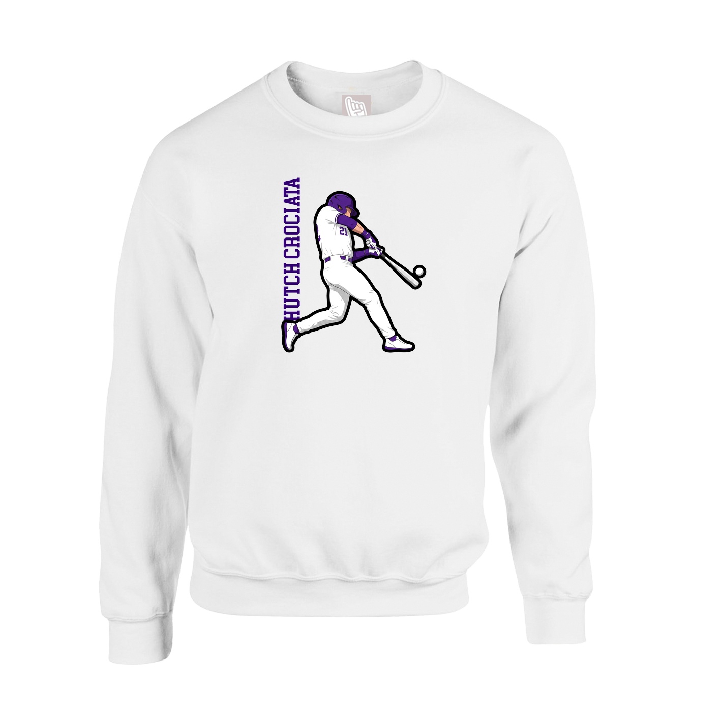 Fleece Crew — Name Vertical in White