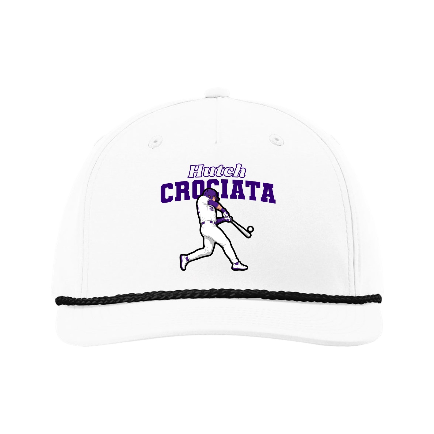 Five-Panel Classic Rope Cap — Name Arch in White