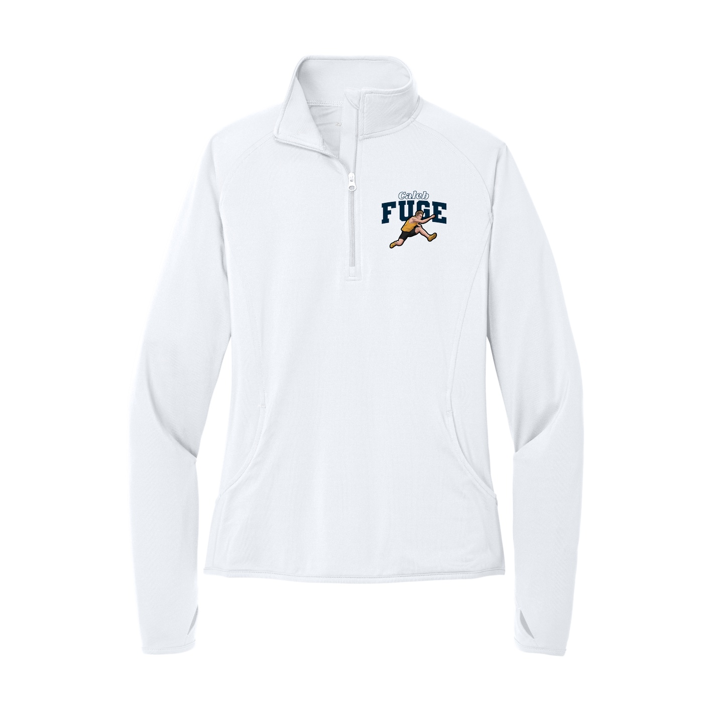 Women's Q-Zip Pullover — Name Arch in White