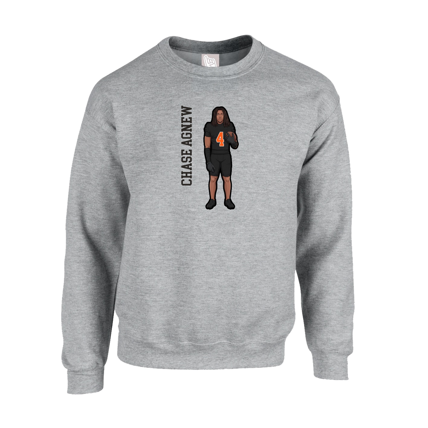 Fleece Crew — Name Vertical in Grey