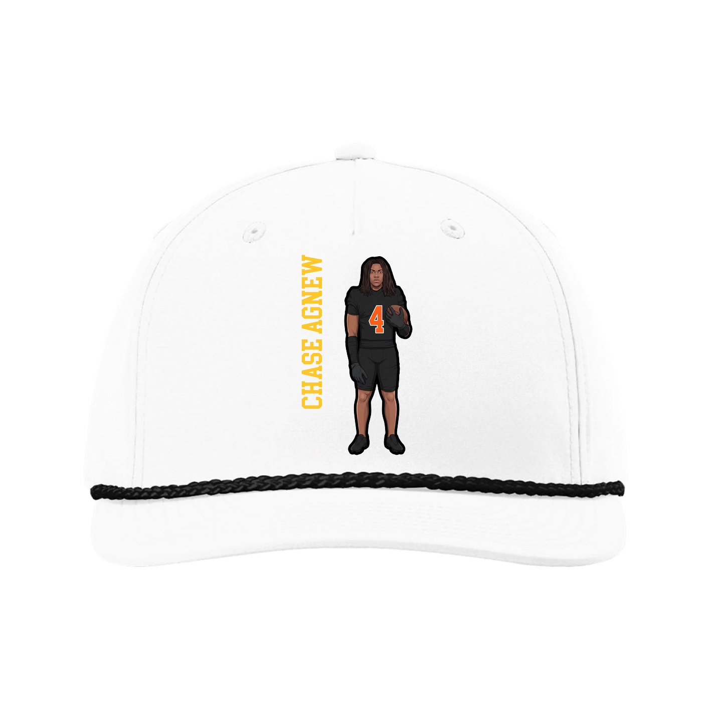 Five-Panel Classic Rope Cap — Name Vertical in White