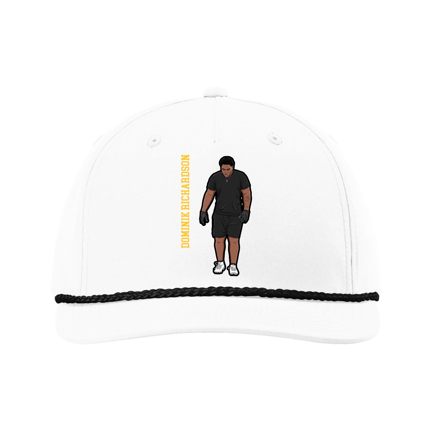Five-Panel Classic Rope Cap — Name Vertical in White