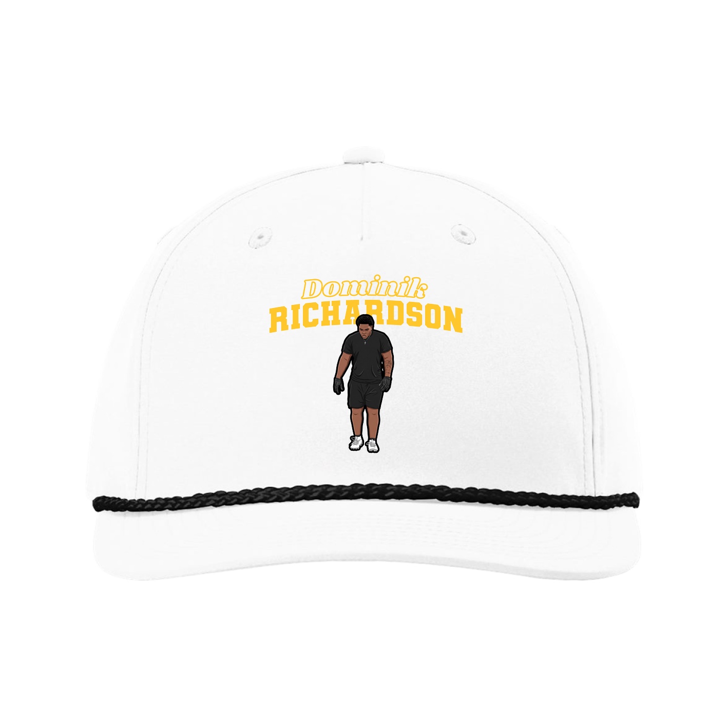 Five-Panel Classic Rope Cap — Name Arch in White