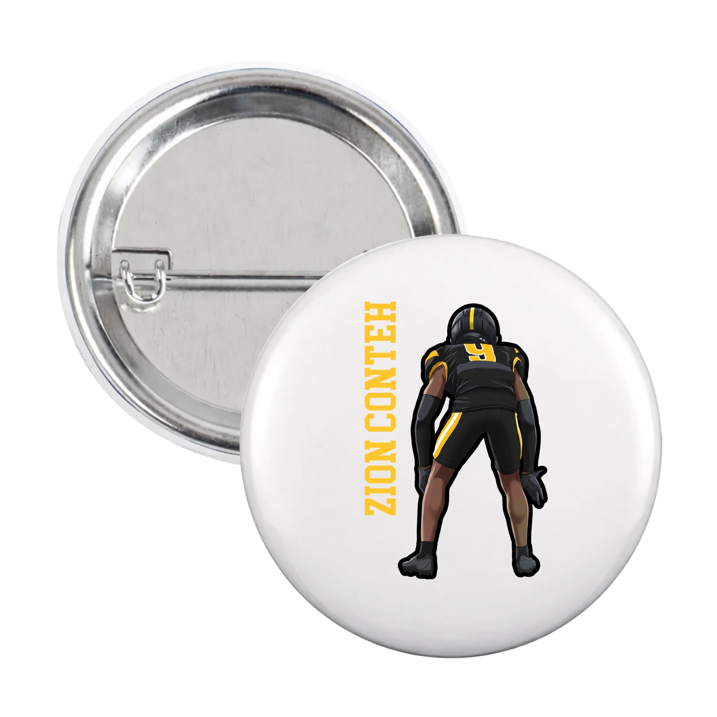 Game Day Button — Name Vertical in White