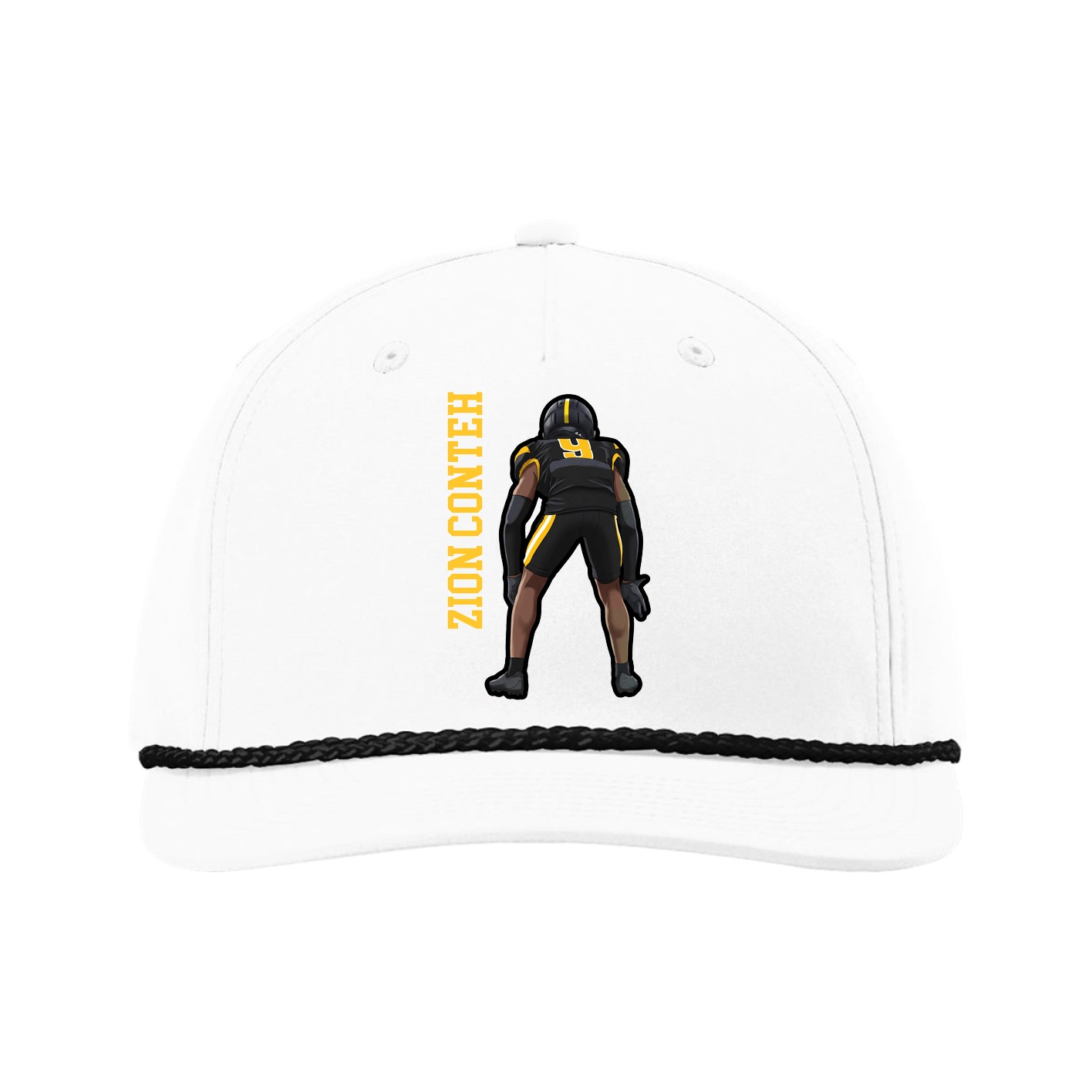 Five-Panel Classic Rope Cap — Name Vertical in White