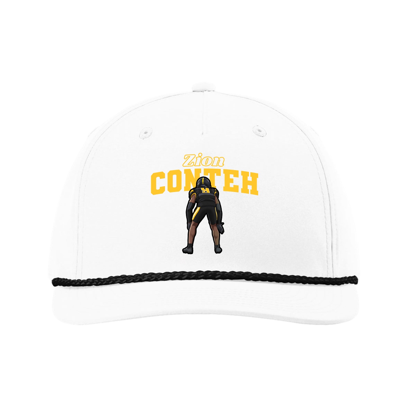 Five-Panel Classic Rope Cap — Name Arch in White