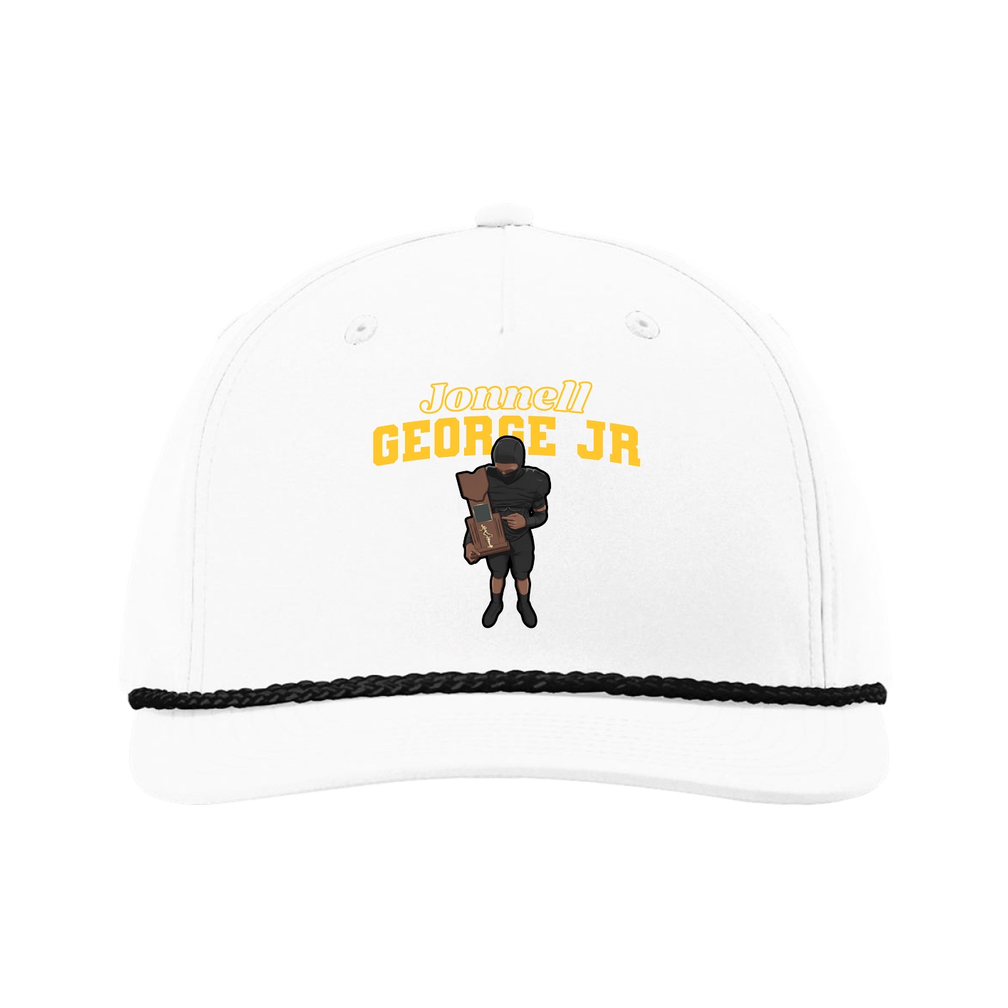 Five-Panel Classic Rope Cap — Name Arch in White