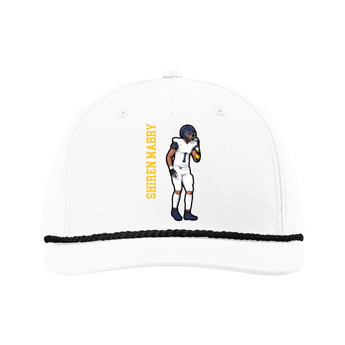 Five-Panel Classic Rope Cap — Name Vertical in White