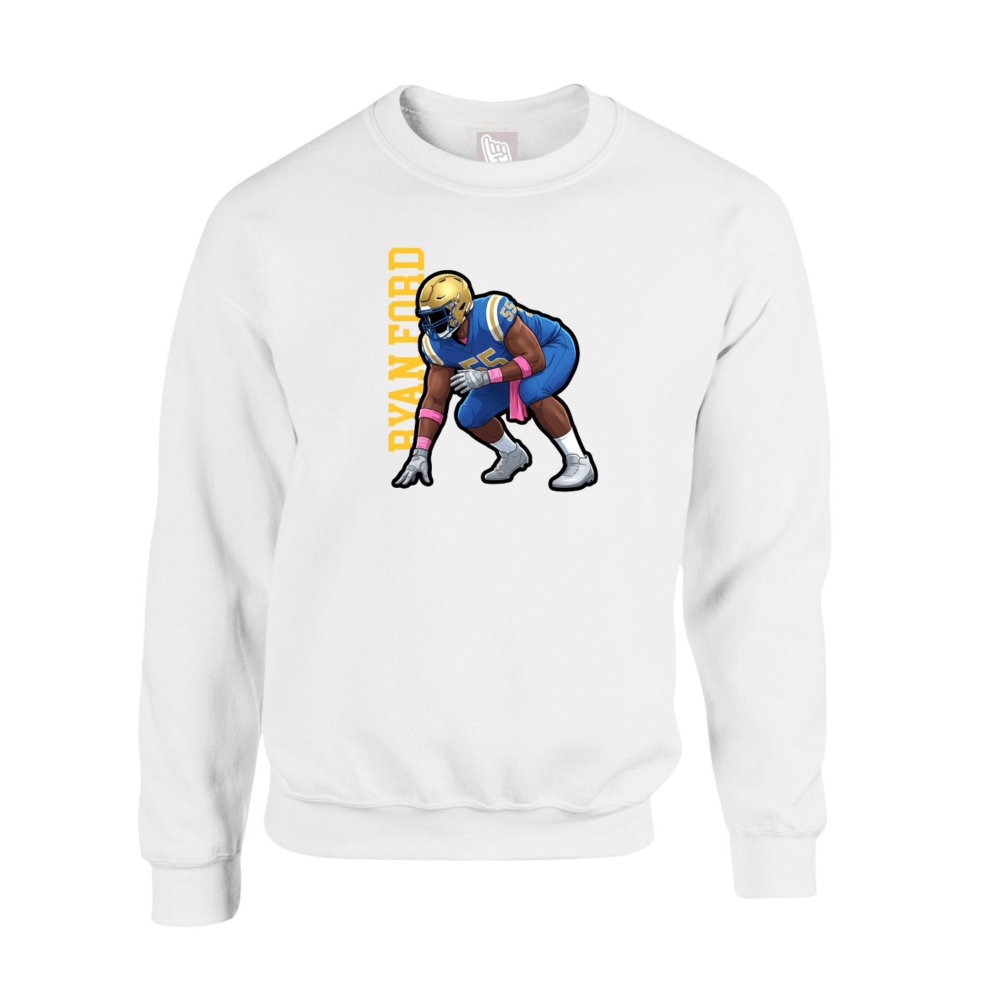 Fleece Crew — Name Vertical in White