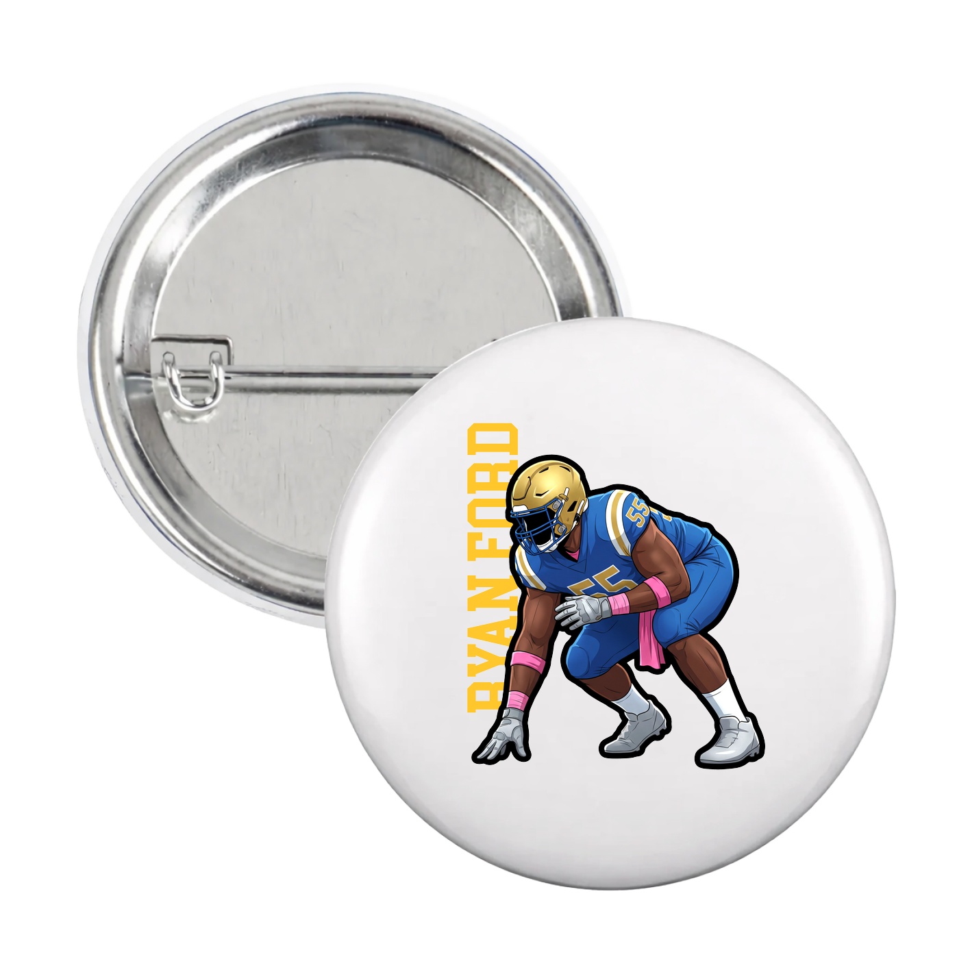 Game Day Button — Name Vertical in White