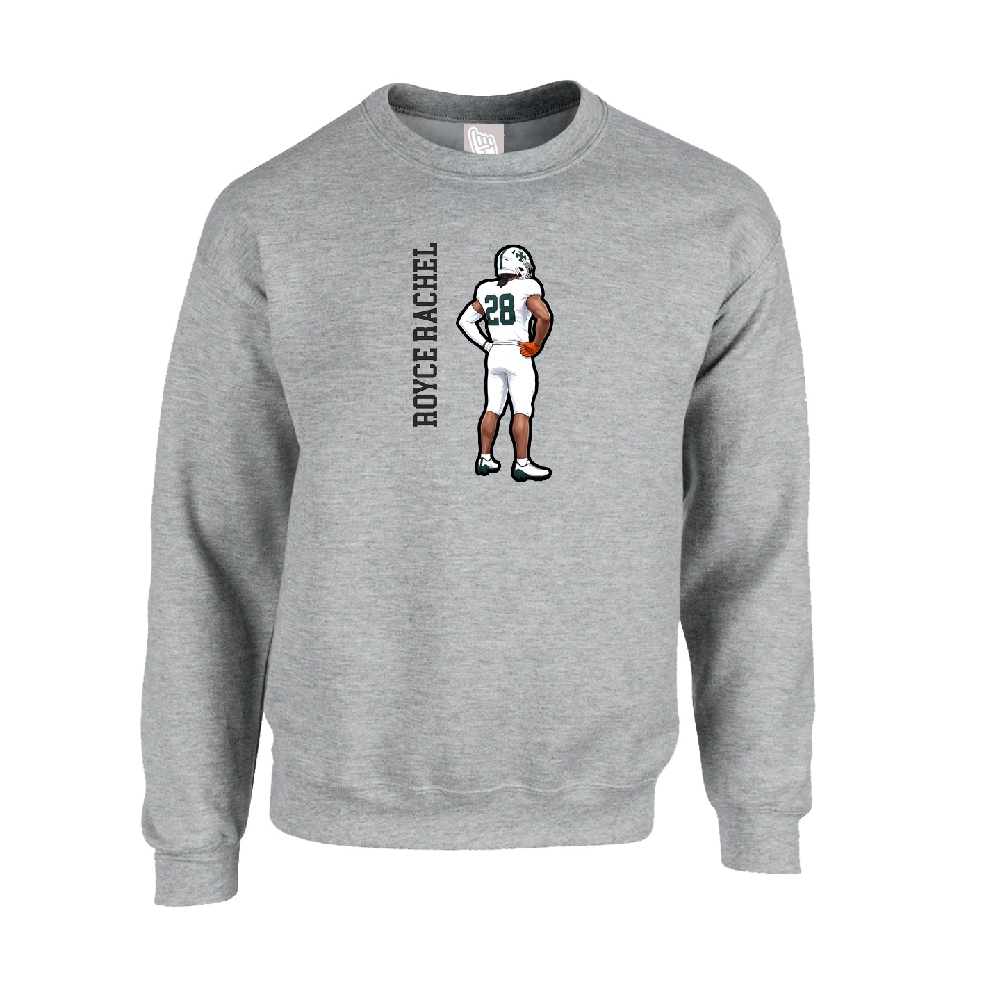 Fleece Crew — Name Vertical in Grey