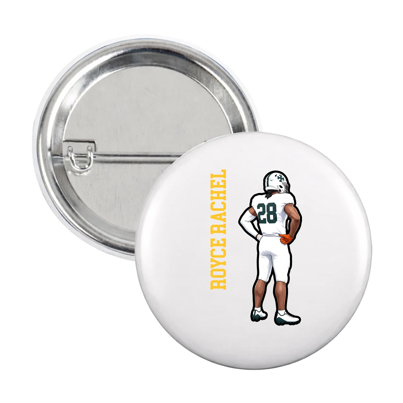 Game Day Button — Name Vertical in White