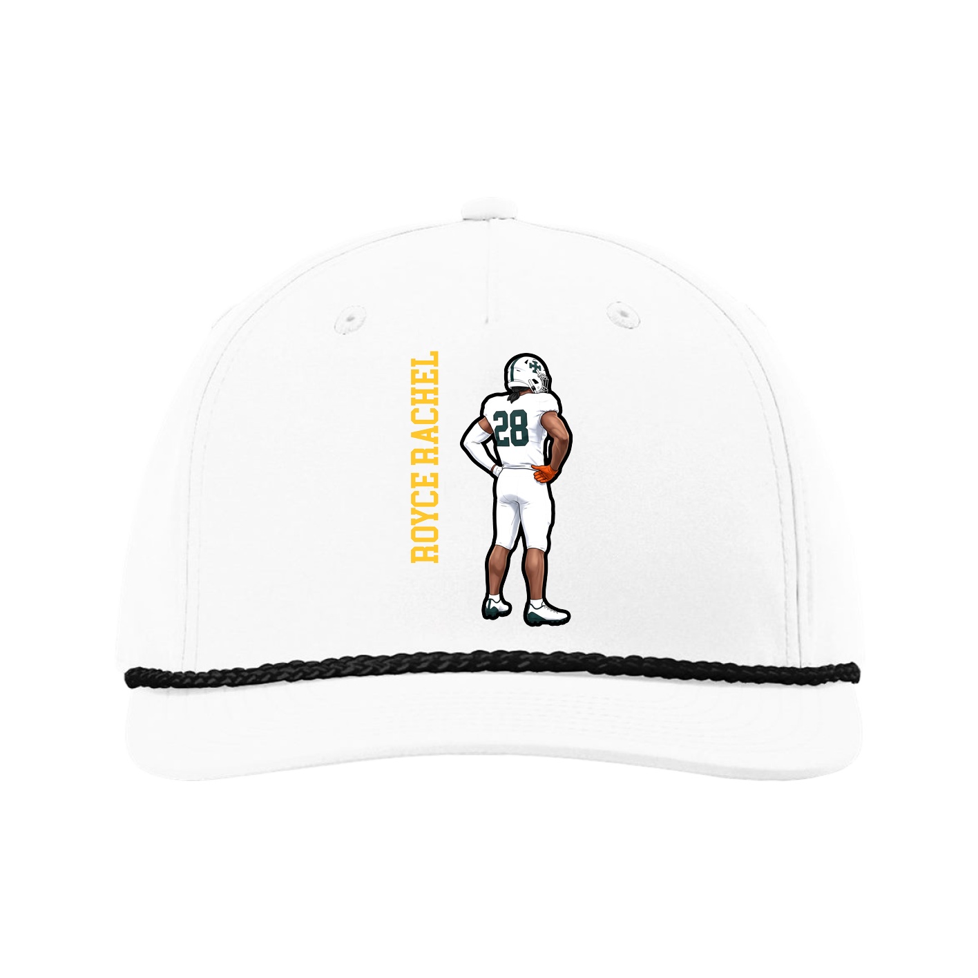 Five-Panel Classic Rope Cap — Name Vertical in White