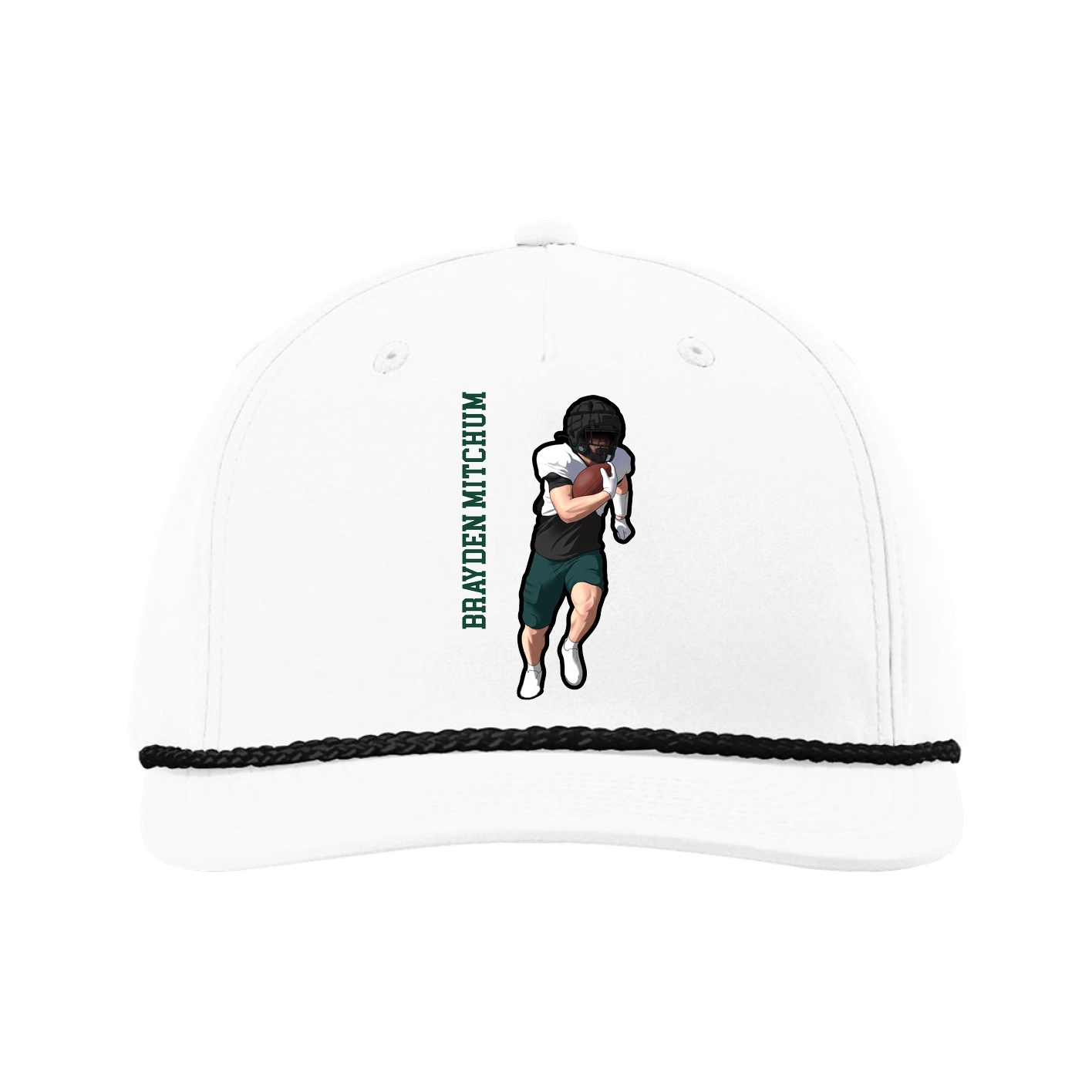Five-Panel Classic Rope Cap — Name Vertical in White