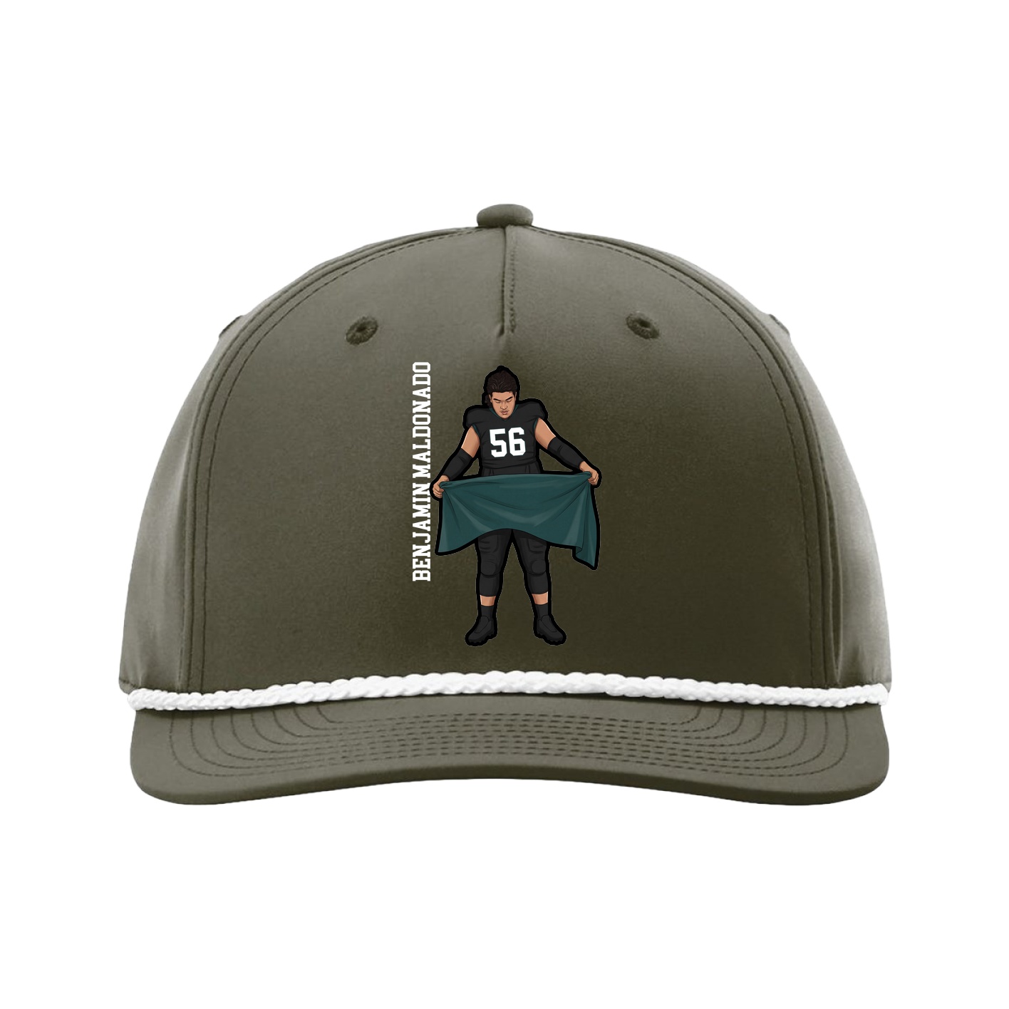 Five-Panel Classic Rope Cap — Name Vertical in Green