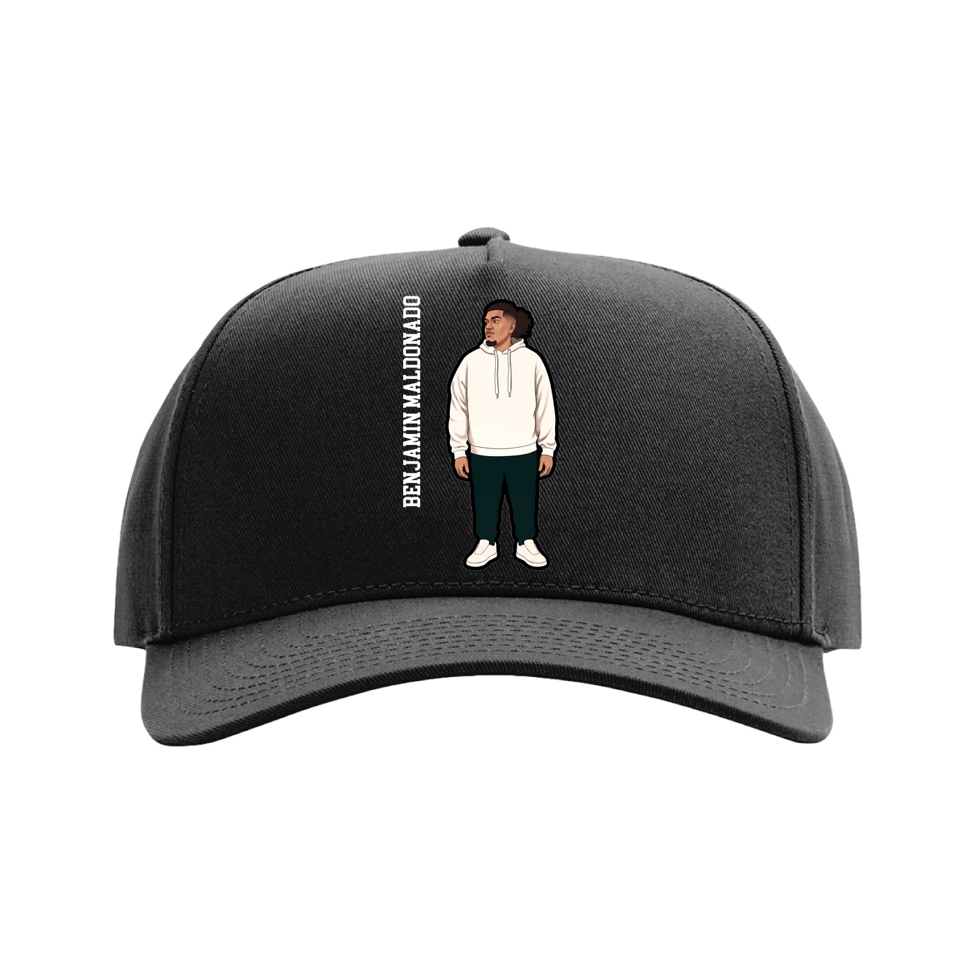 Full Fabric Five-Panel Champ Cap — Name Vertical in Black