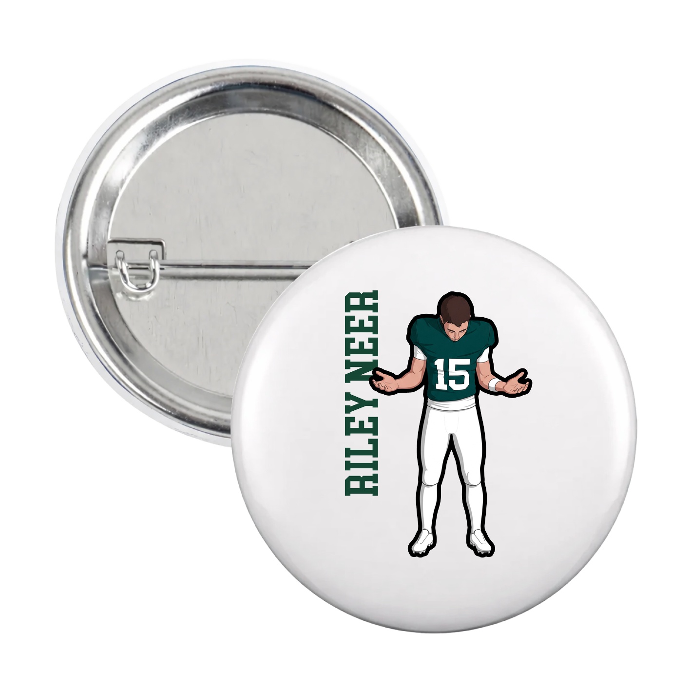 Game Day Button — Name Vertical in White