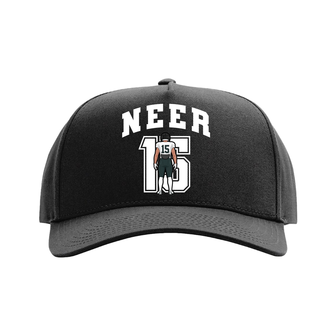 Full Fabric Five-Panel Champ Cap — Number in Black