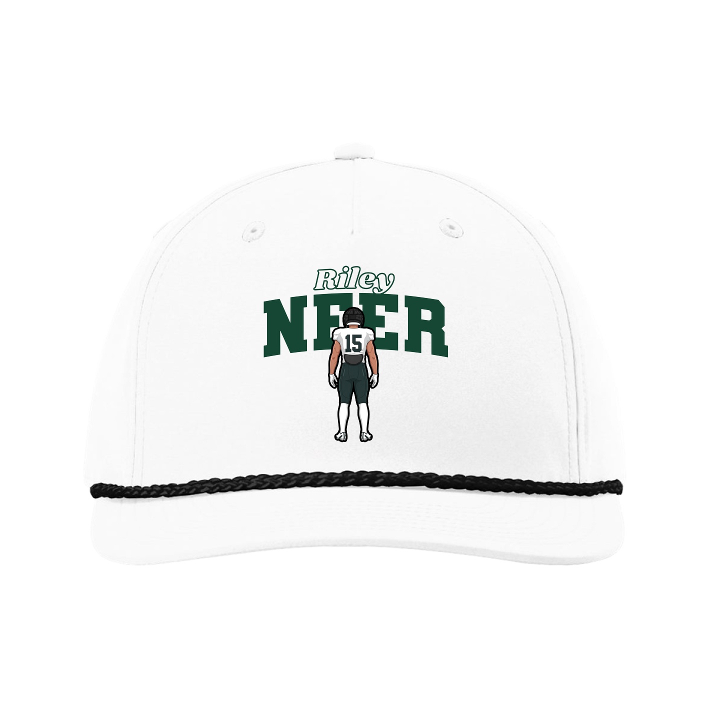 Five-Panel Classic Rope Cap — Name Arch in White
