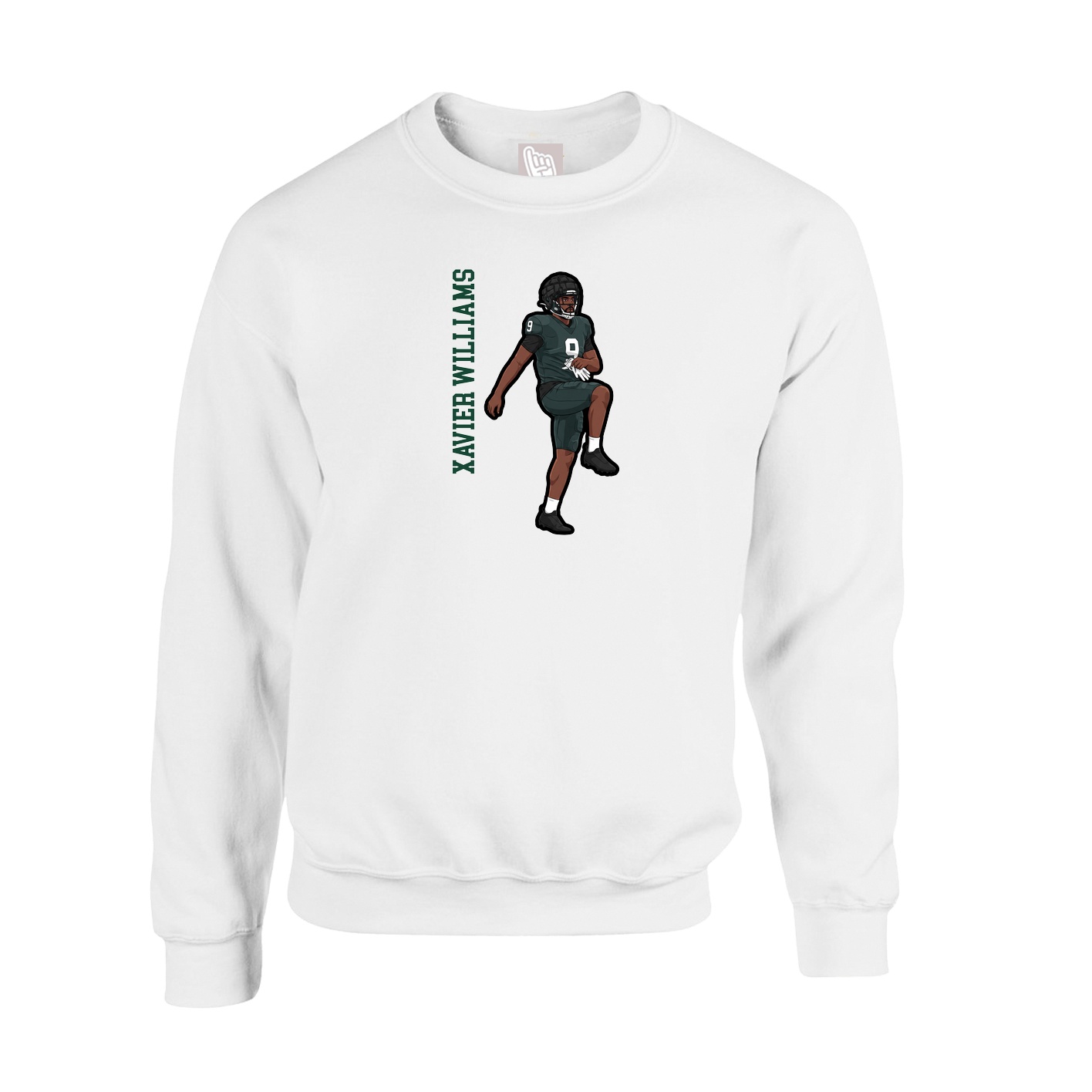 Fleece Crew — Name Vertical in White